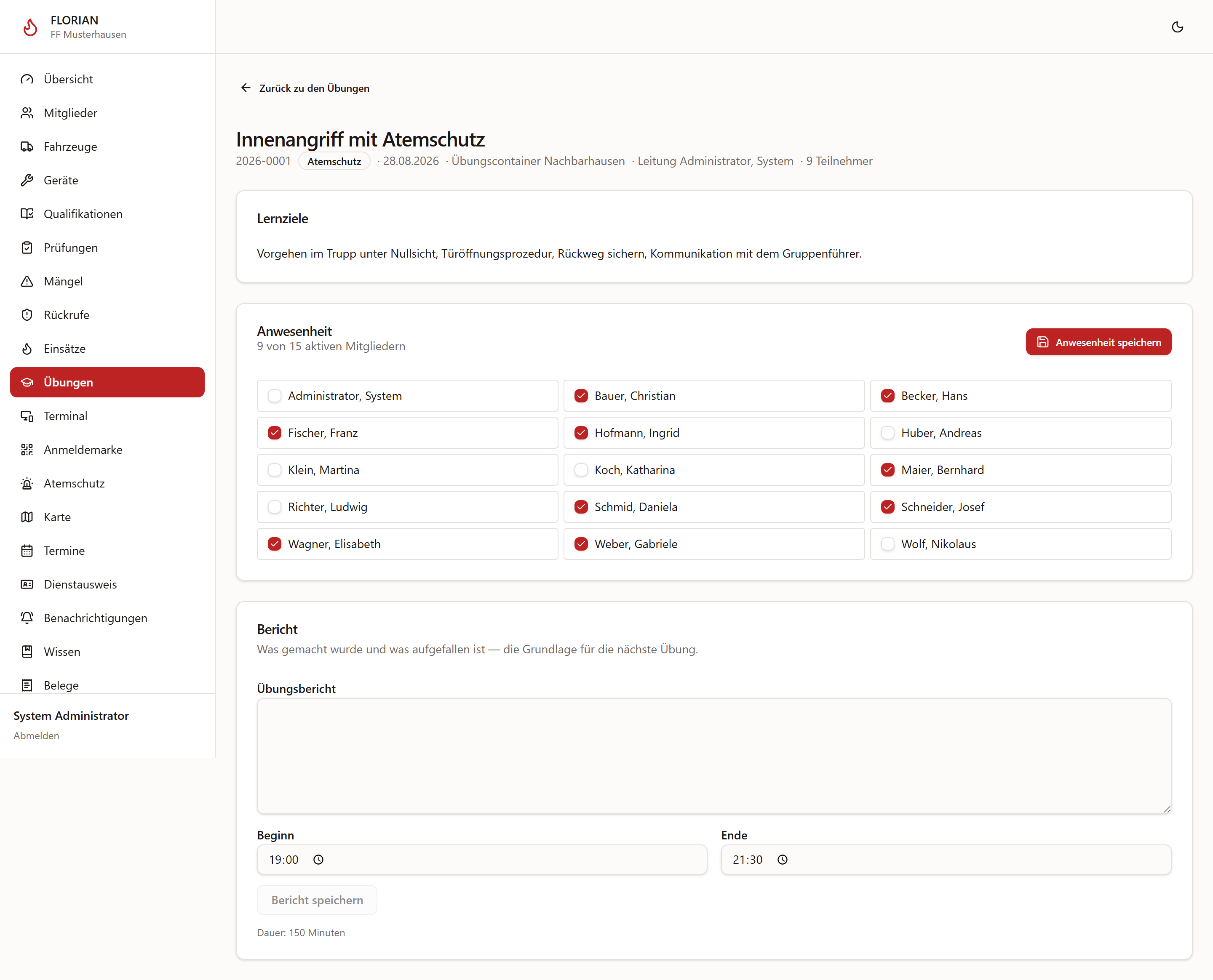 Übung mit Anwesenheit
