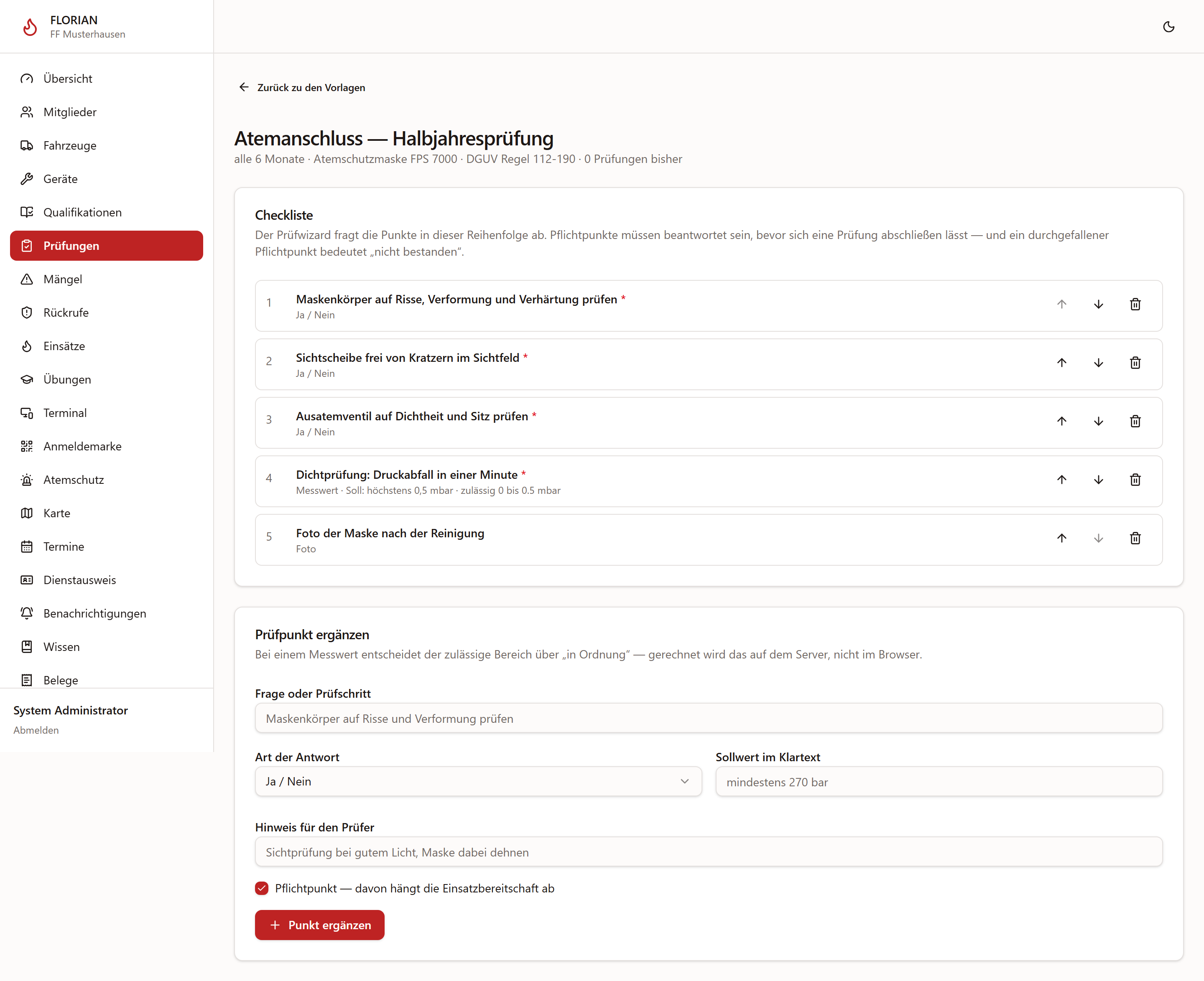 Checkliste einer Vorlage