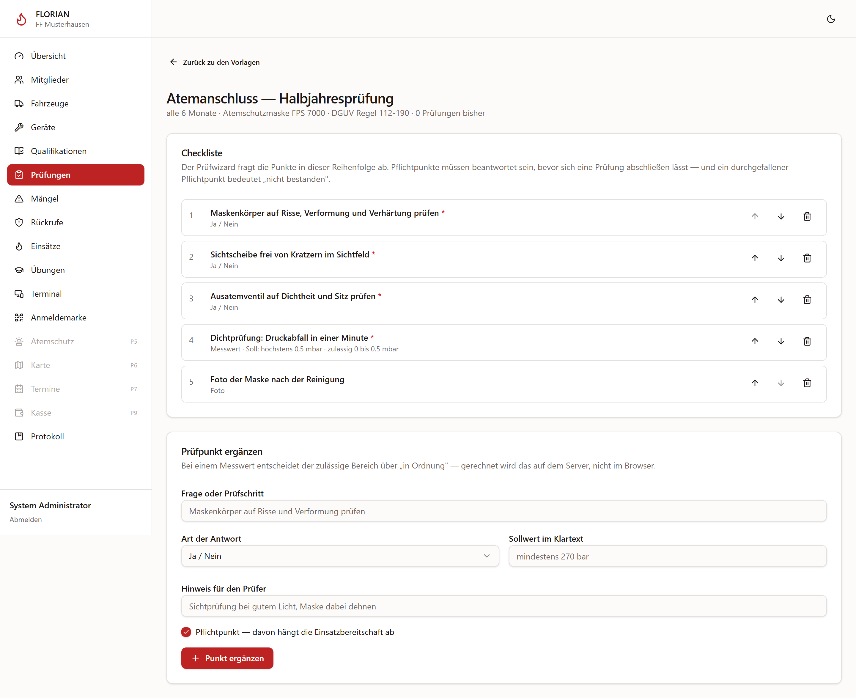 Checkliste einer Vorlage