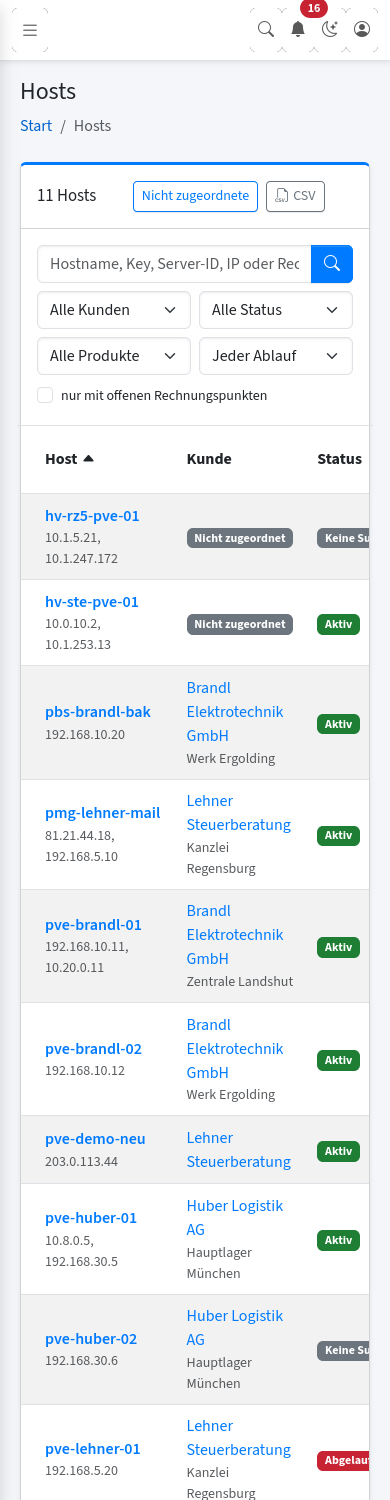 Host-Tabelle auf dem Handy