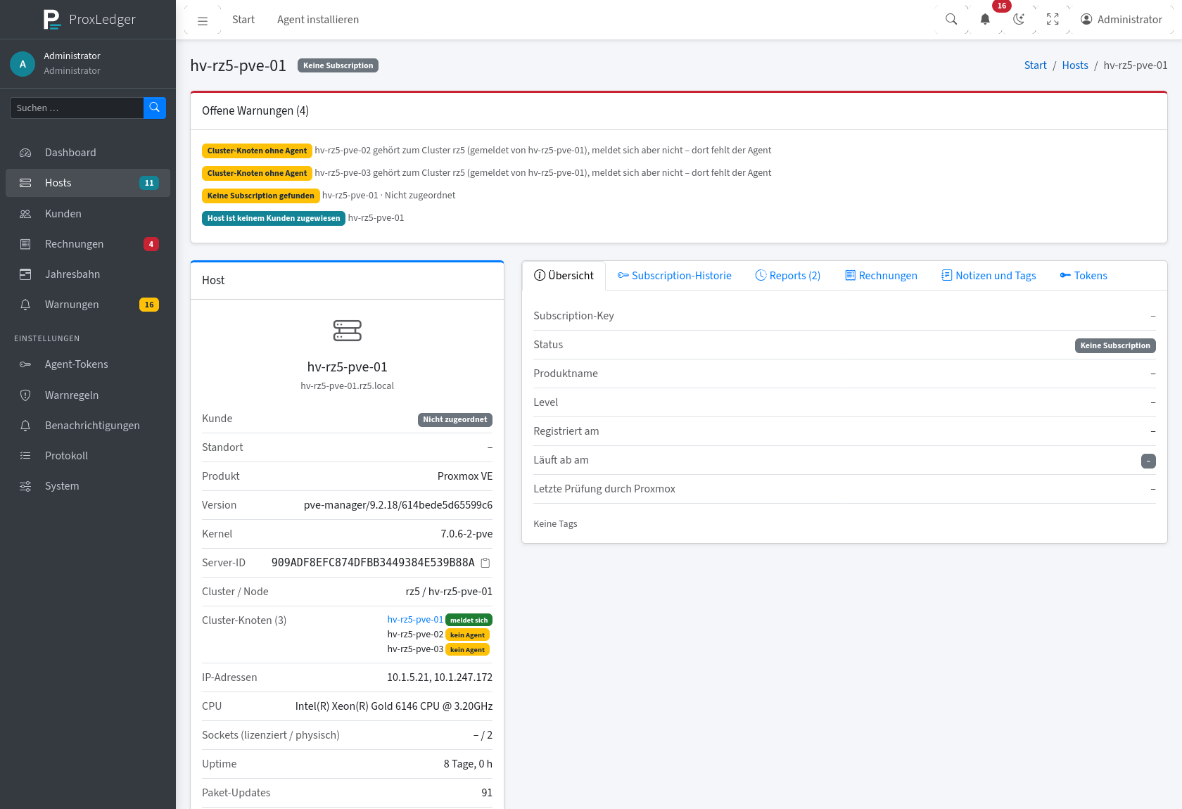 Host in einem Cluster