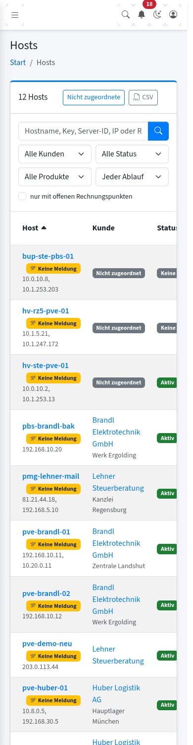 Host-Tabelle auf dem Handy