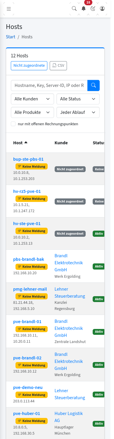 Host-Tabelle auf dem Handy