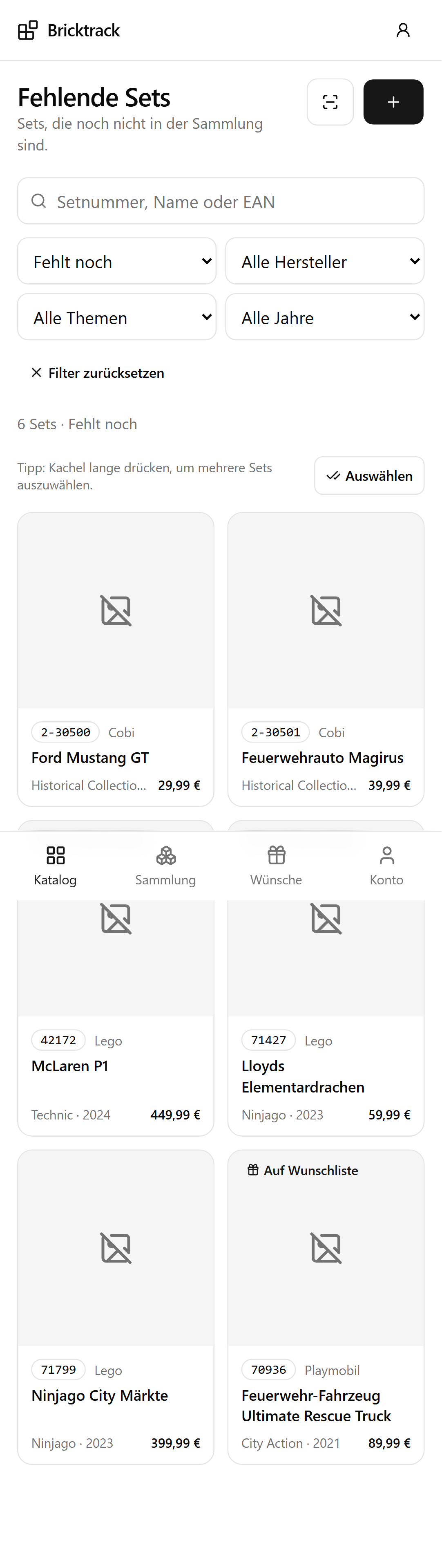 Fehlende Sets