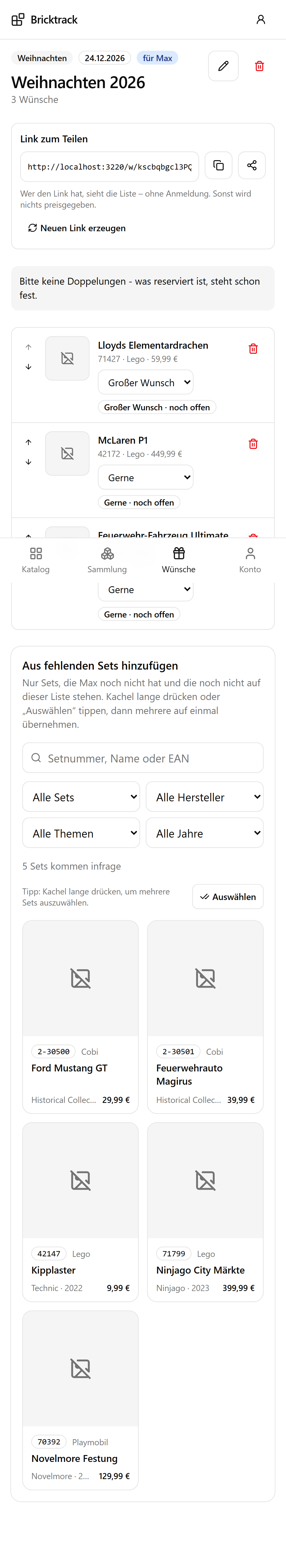 Wunschliste bearbeiten