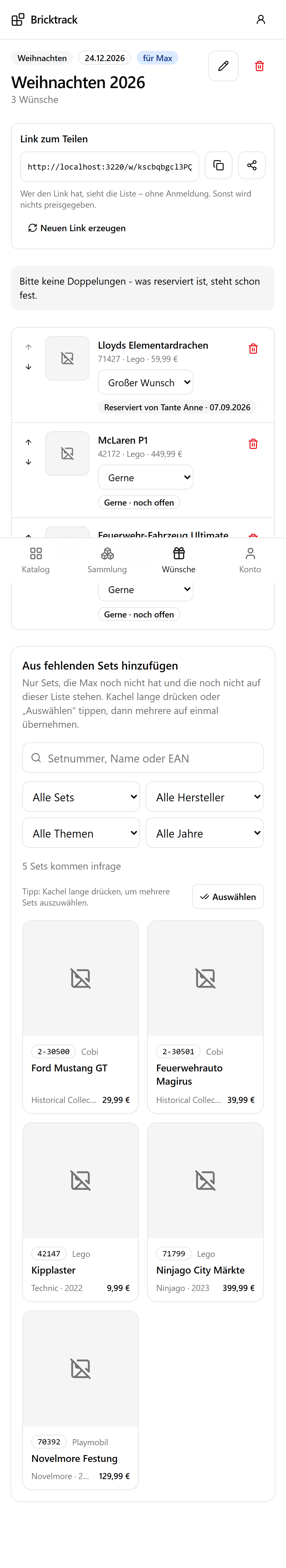 Reservierung in der Übersicht