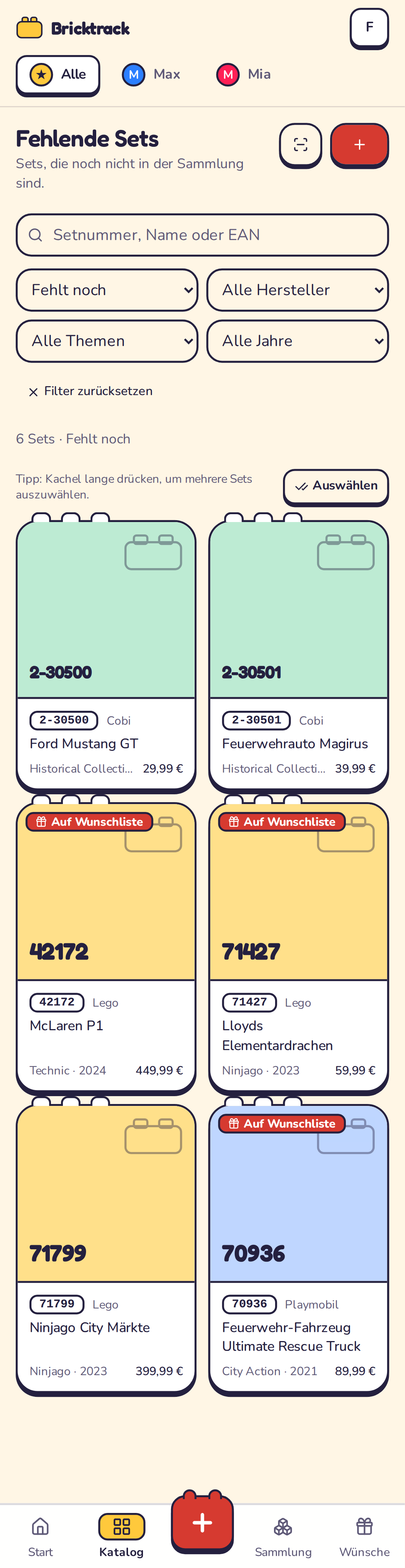 Fehlende Sets
