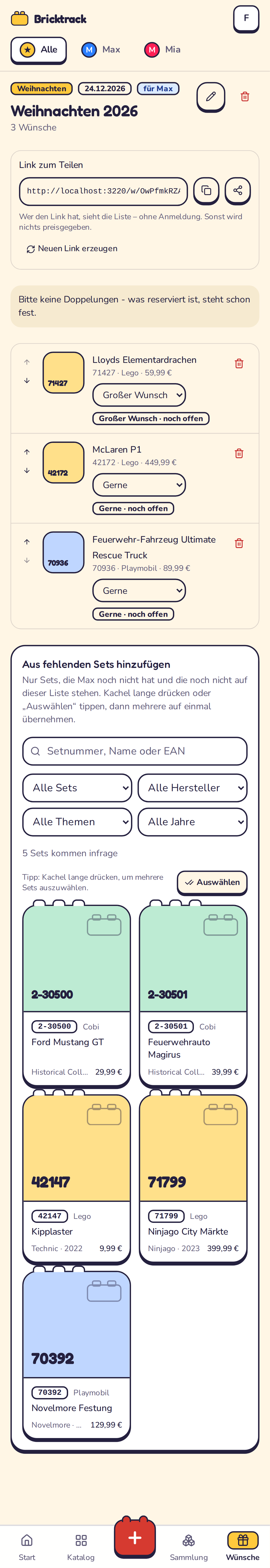 Wunschliste bearbeiten