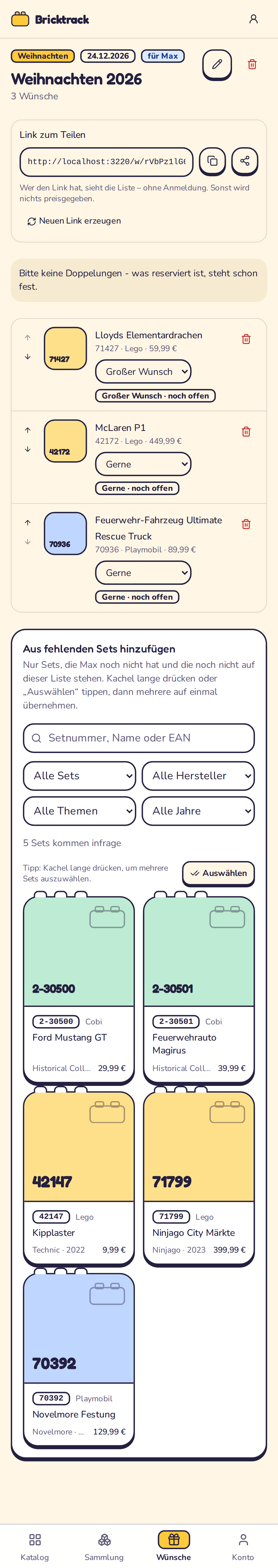 Wunschliste bearbeiten