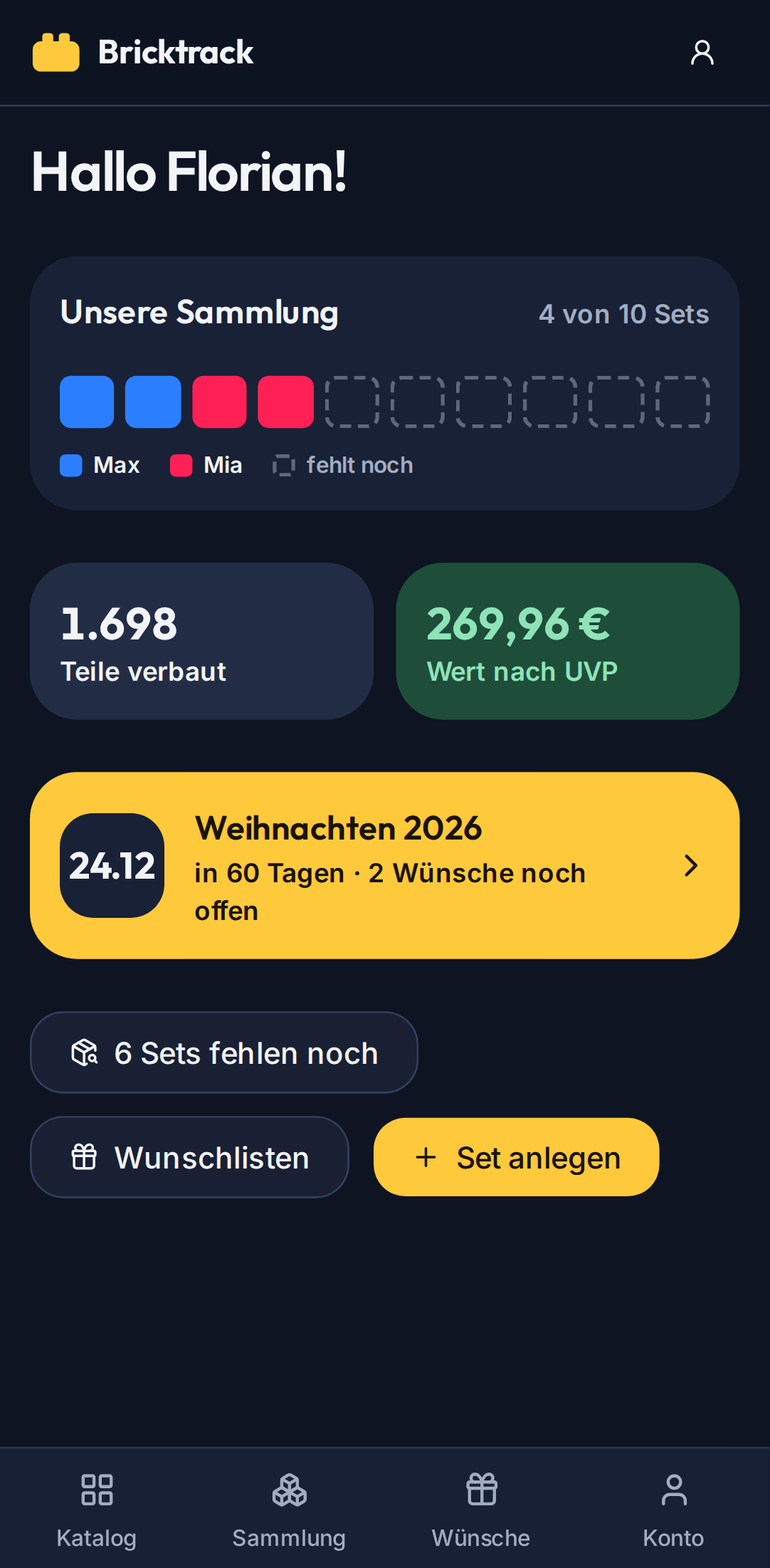 Startseite im Design Nachtblau