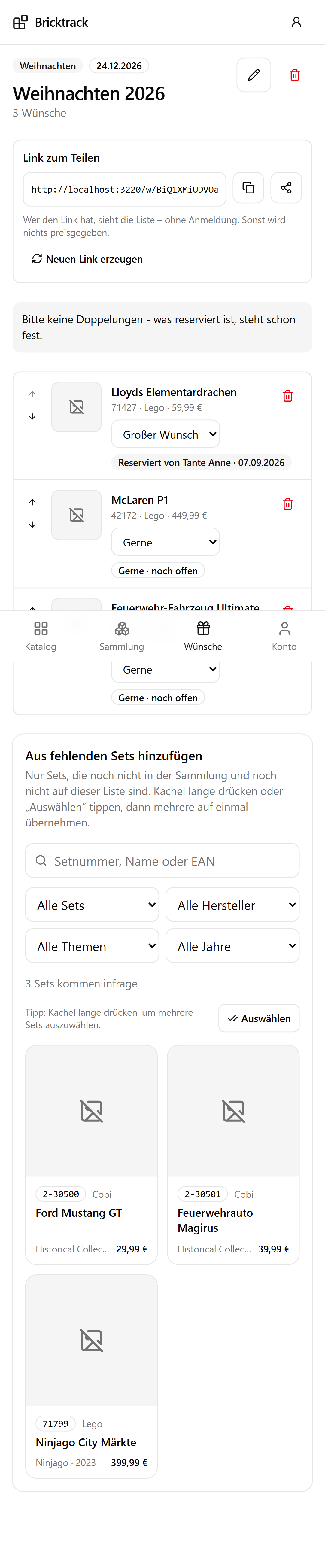 Reservierung in der Übersicht