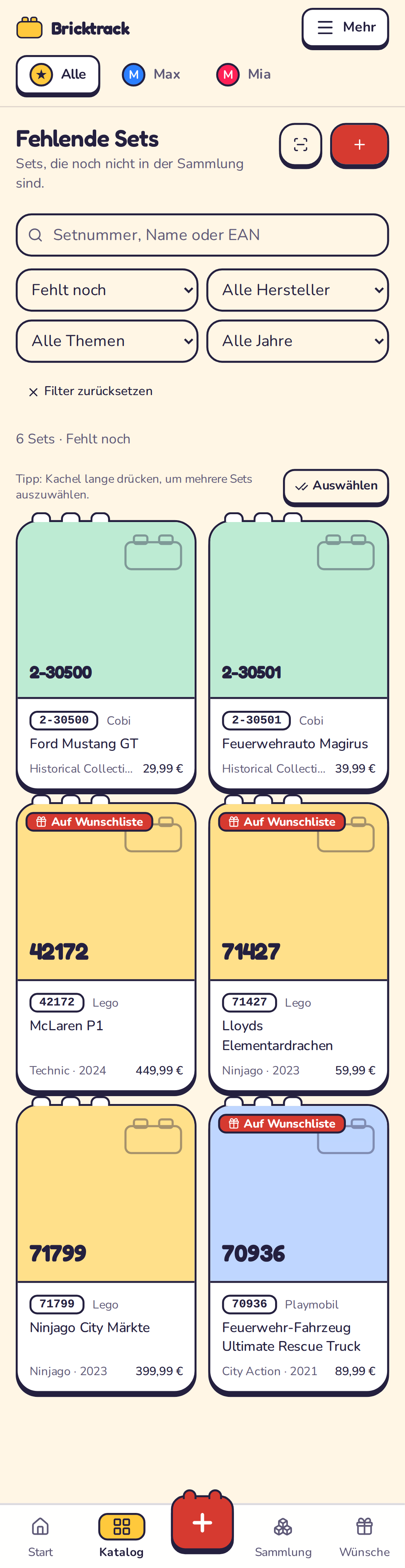 Fehlende Sets