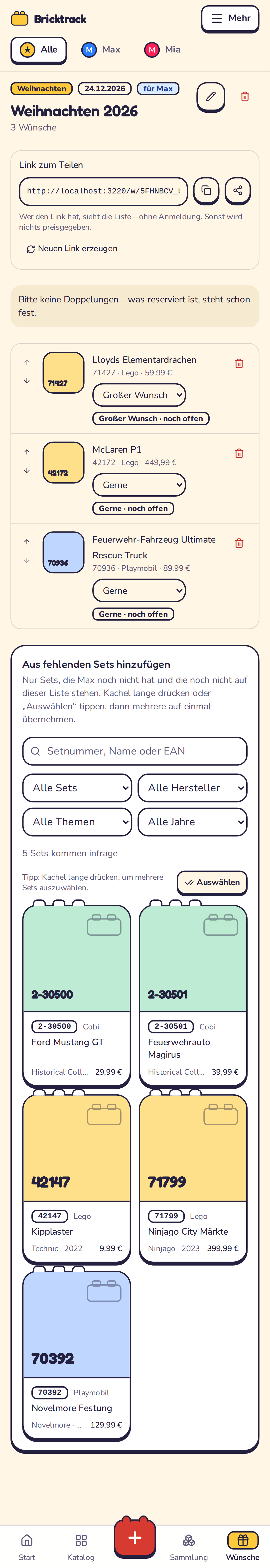 Wunschliste bearbeiten