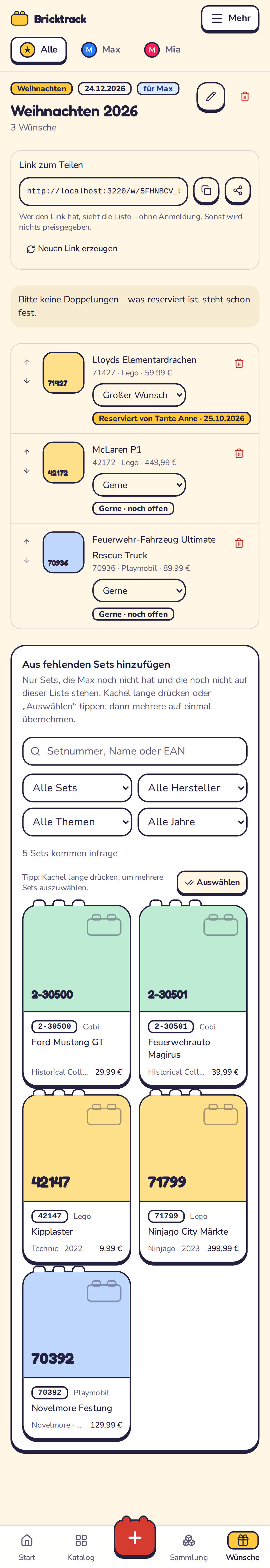 Reservierung in der Übersicht