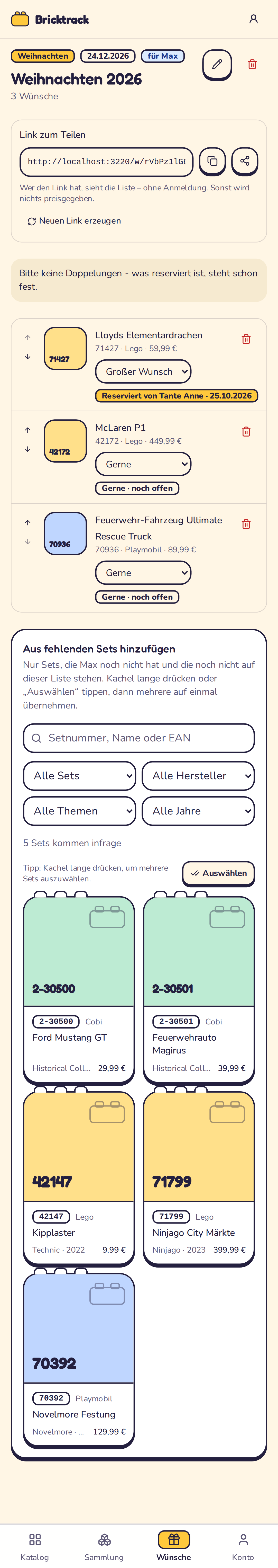 Reservierung in der Übersicht