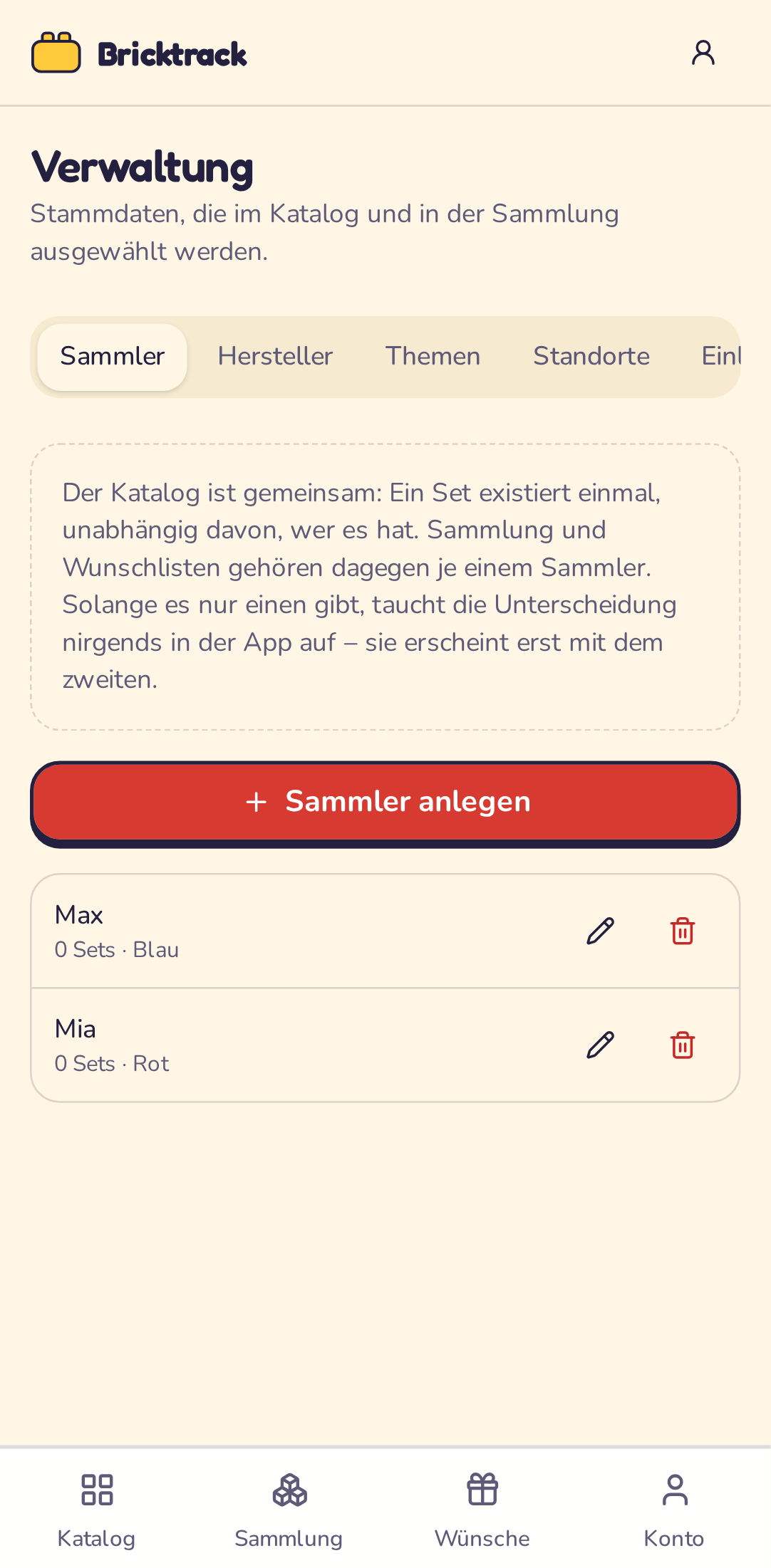 Sammler verwalten