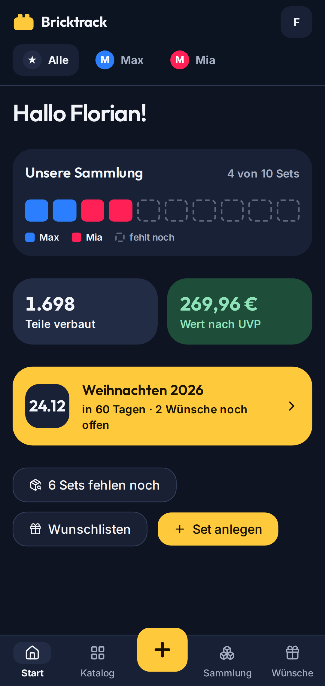 Startseite im Design Nachtblau