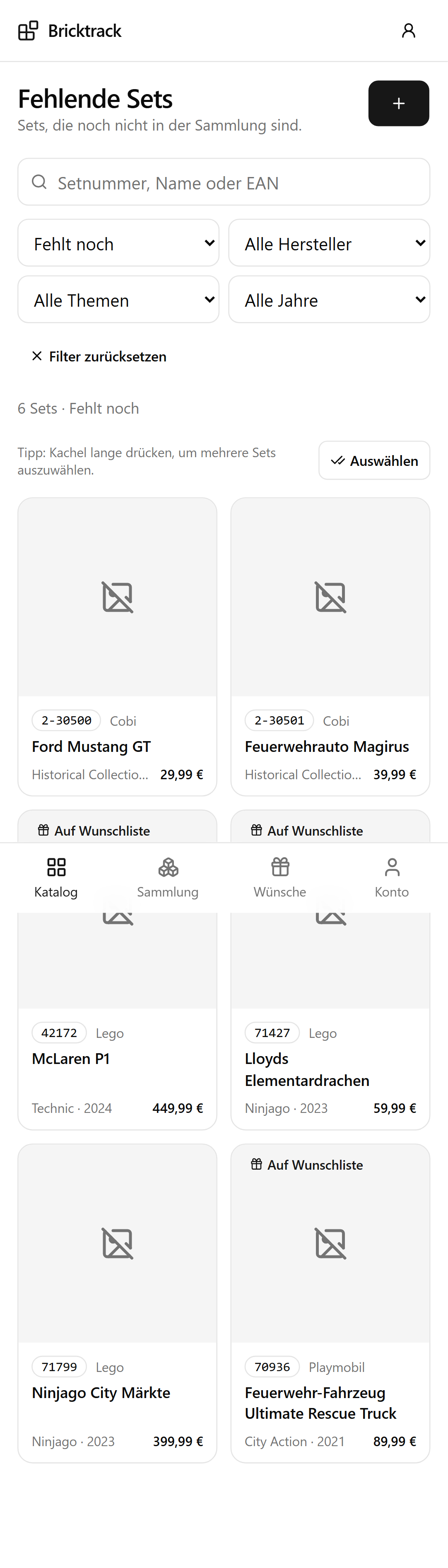 Fehlende Sets