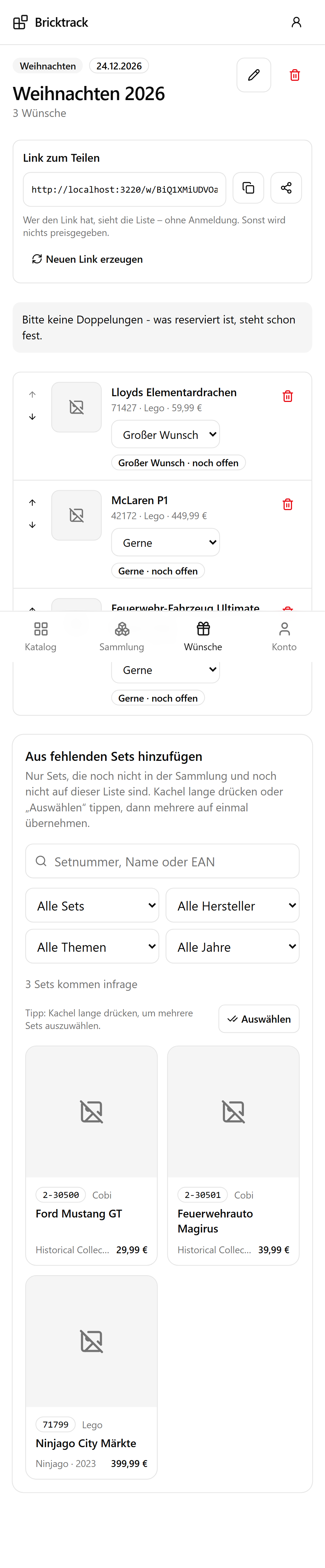 Wunschliste bearbeiten