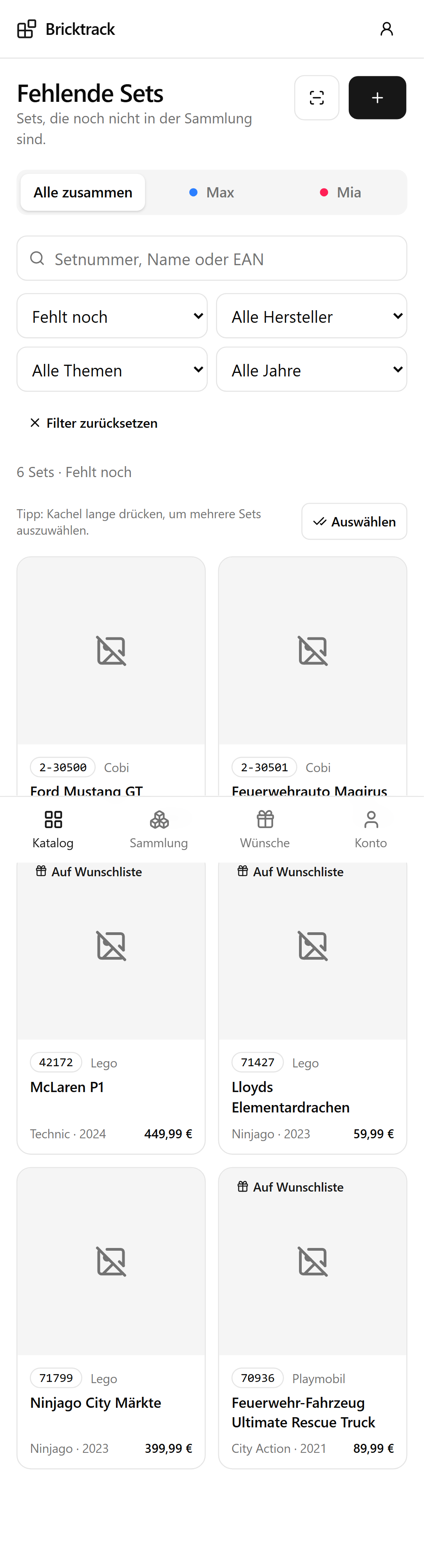 Fehlende Sets