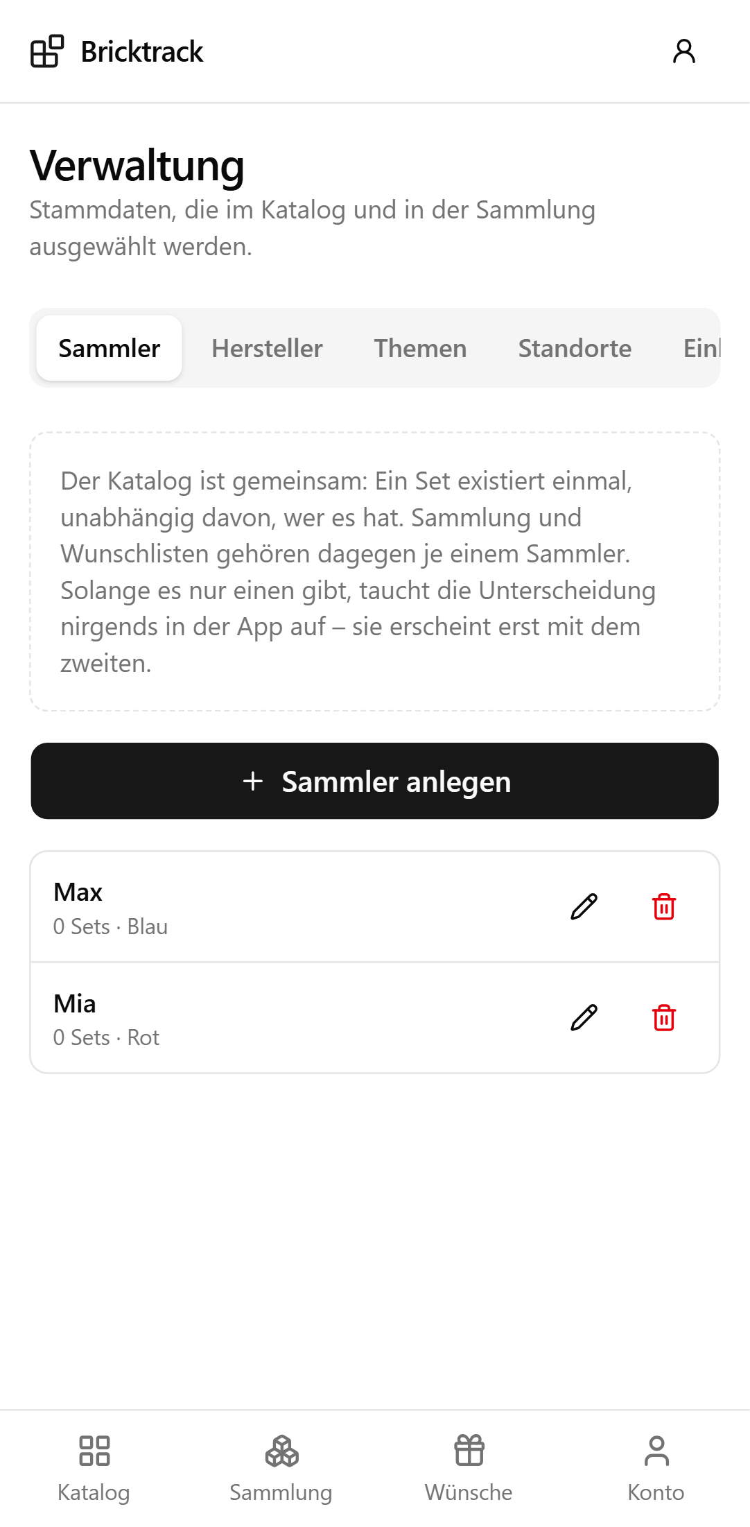Sammler verwalten