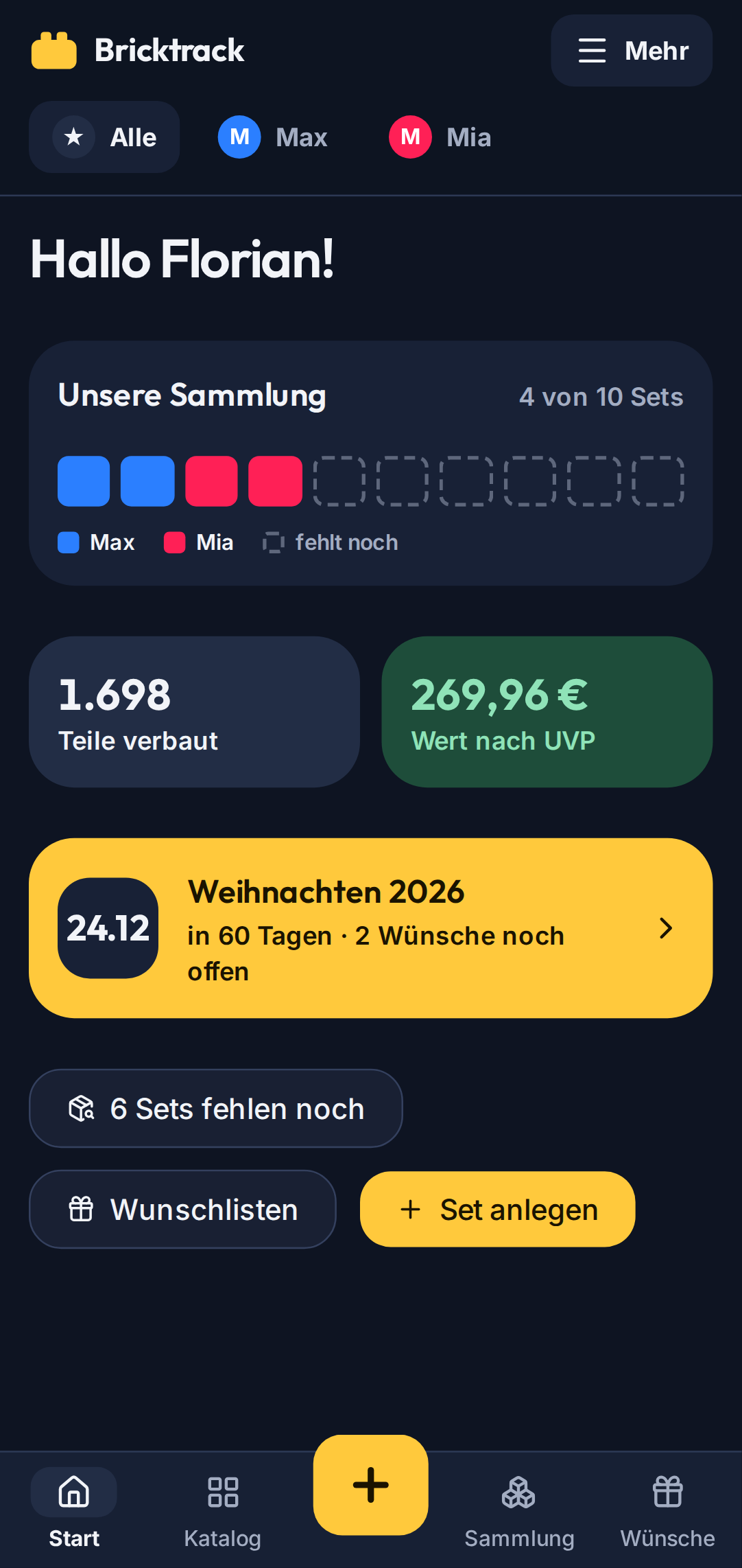 Startseite im Design Nachtblau