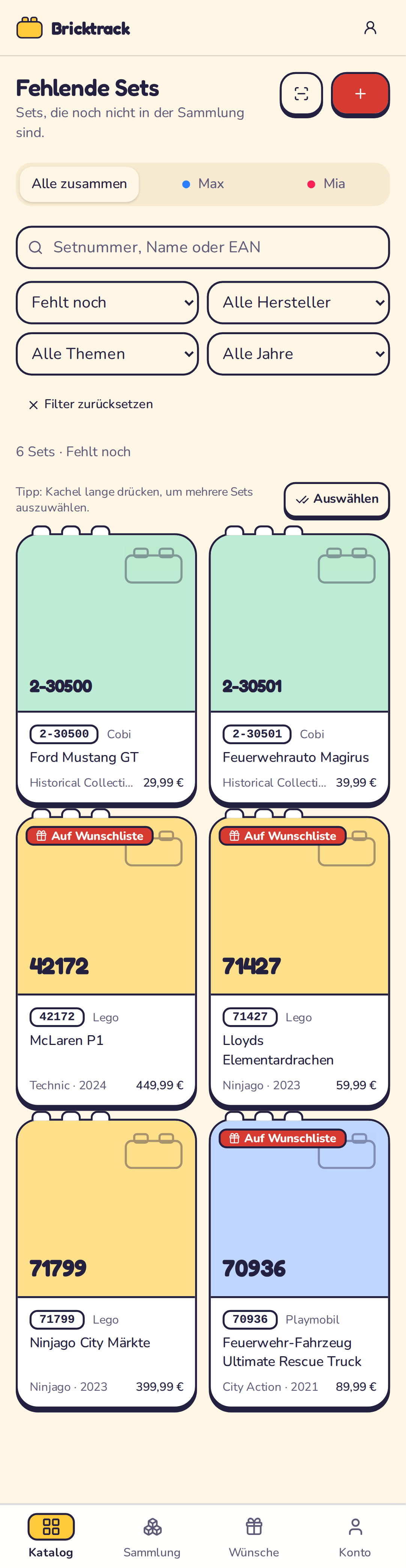 Fehlende Sets