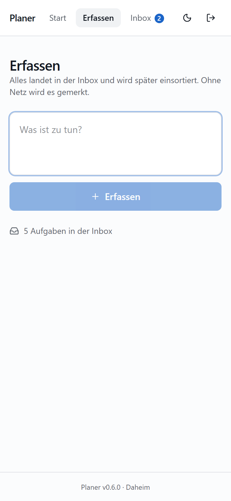 Die Seite Erfassen