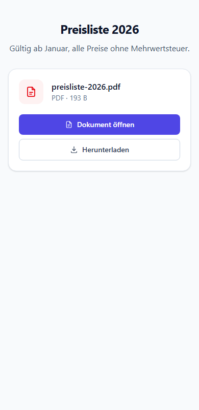 Landingpage mit hinterlegtem PDF