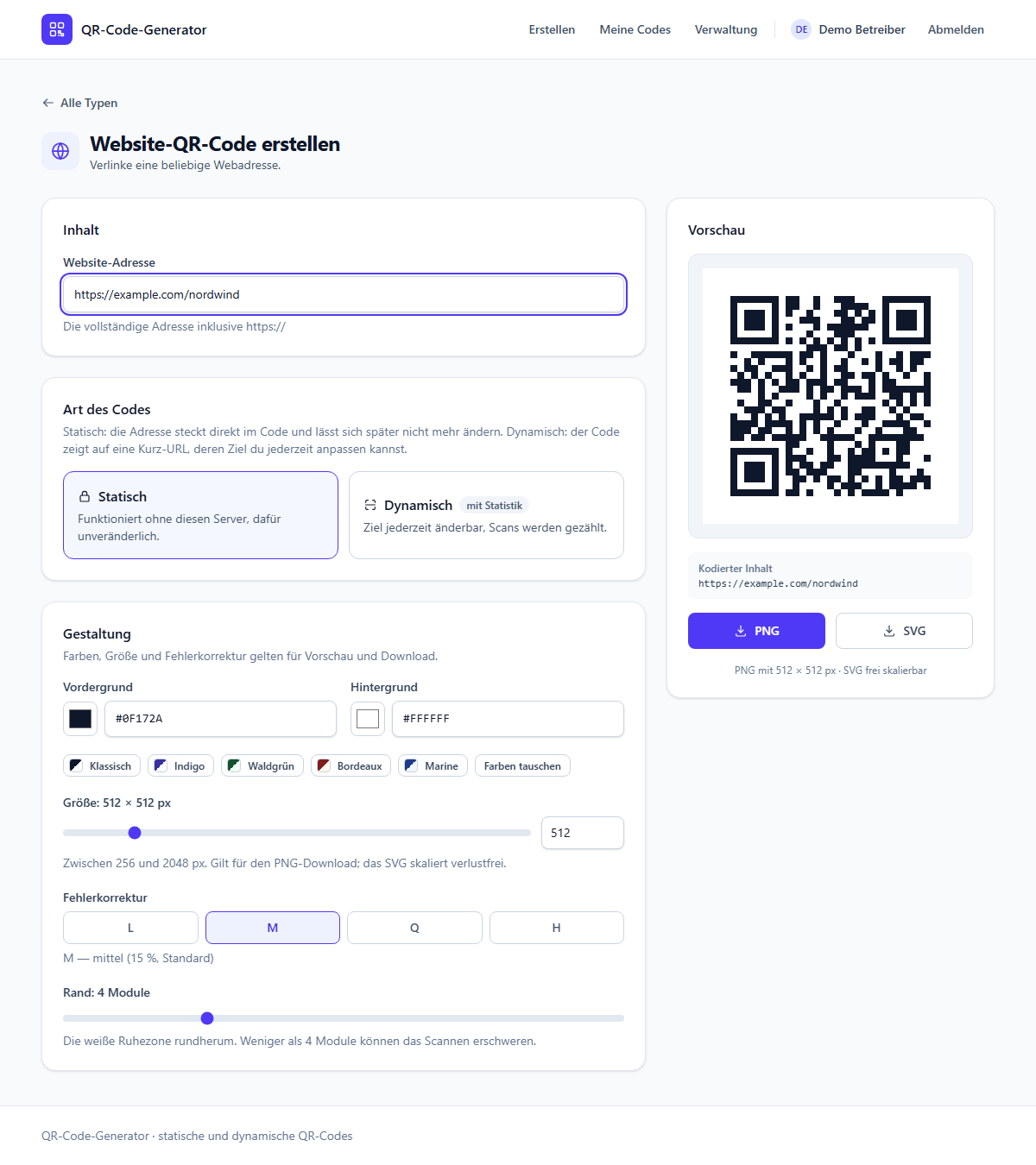 Website-Formular mit Vorschau