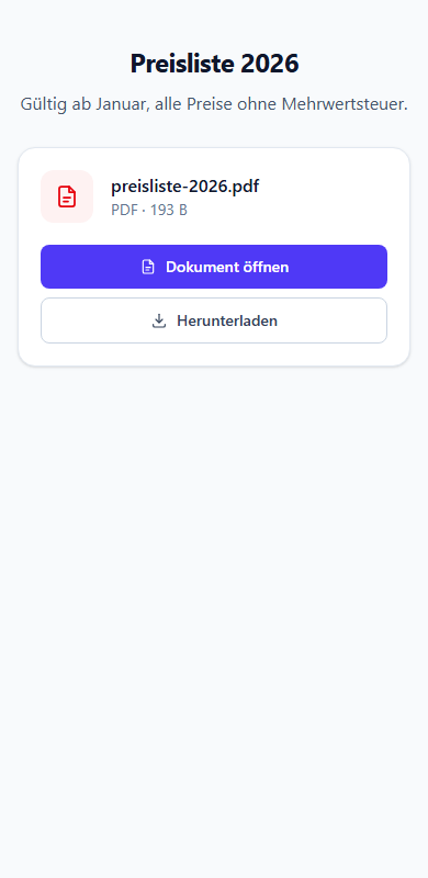 Landingpage mit hinterlegtem PDF