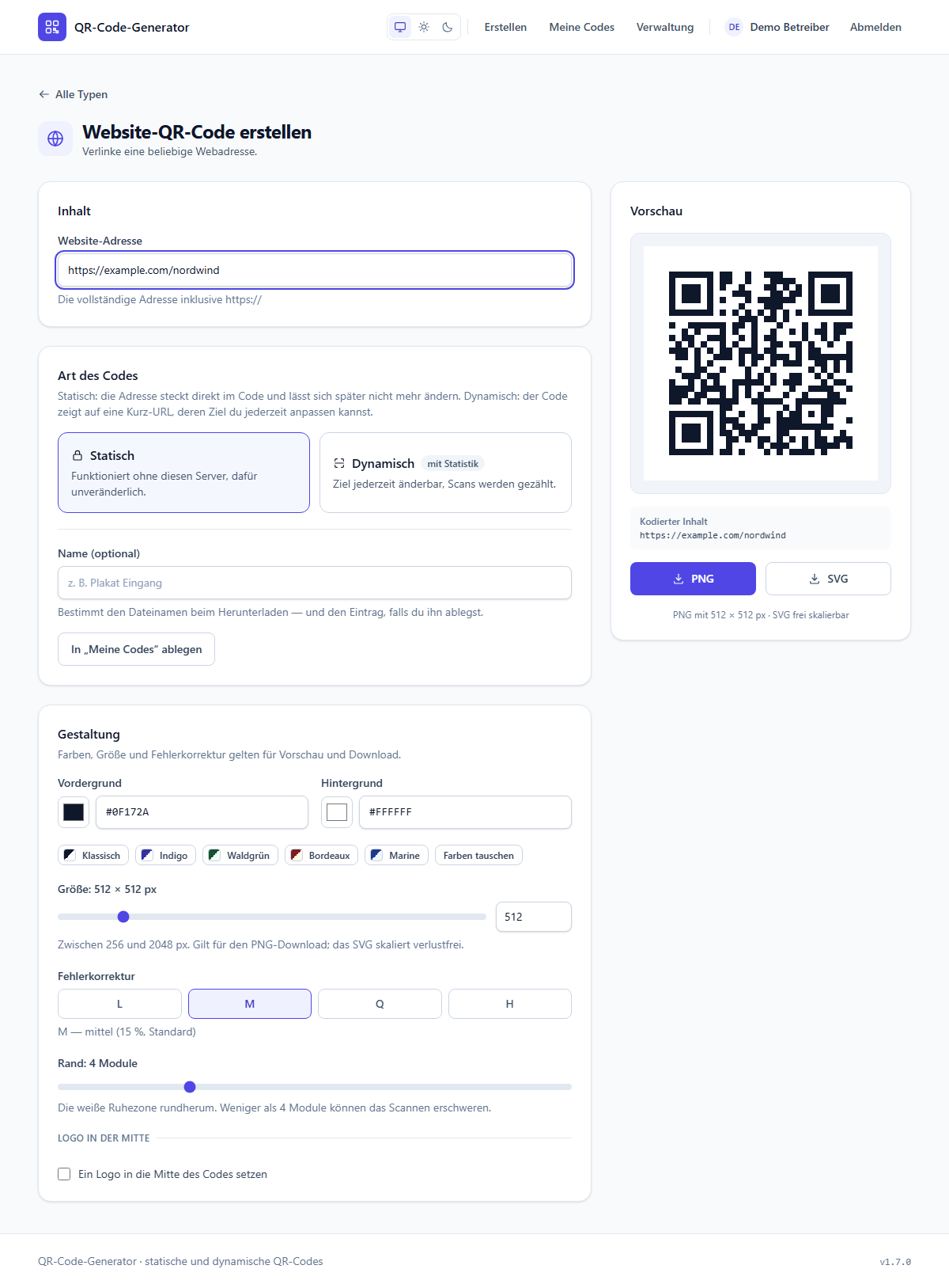 Website-Formular mit Vorschau