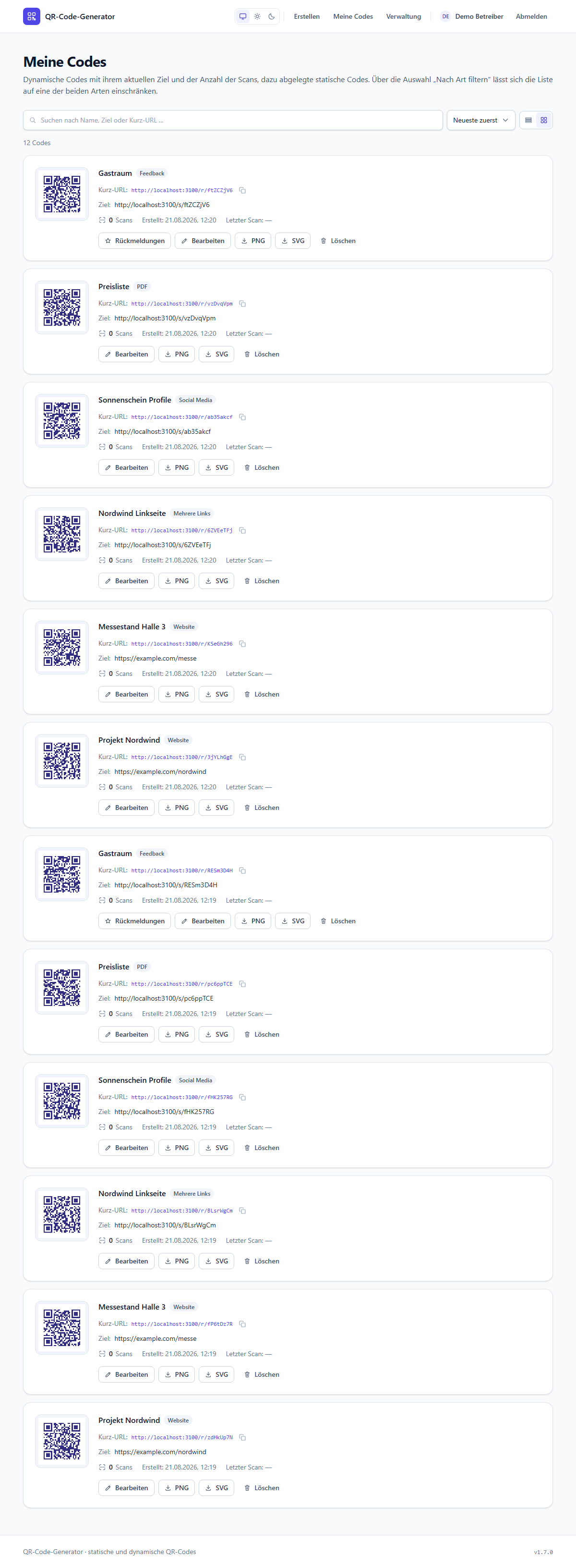 Meine Codes als Karten