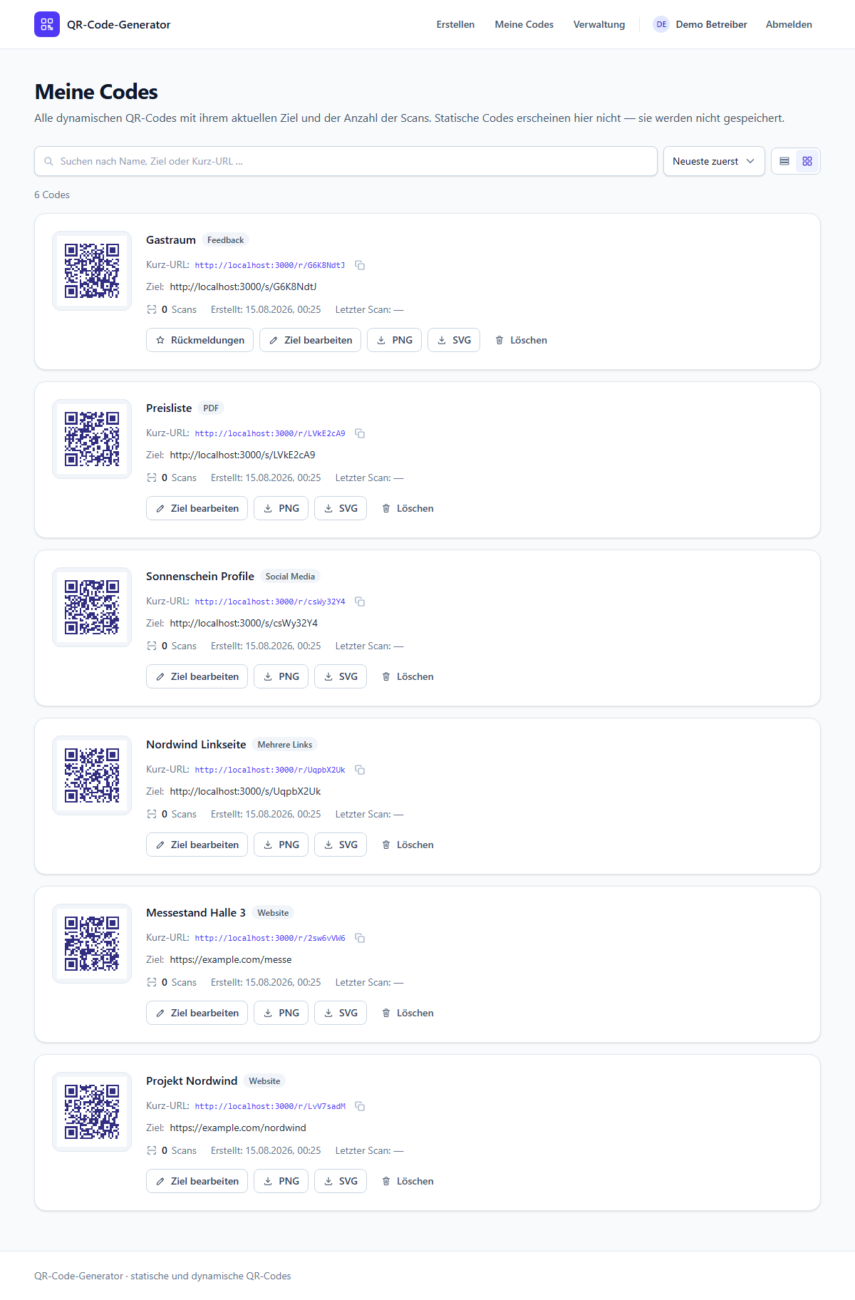 Meine Codes als Karten