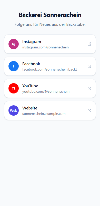 Landingpage mit Social-Media-Profilen